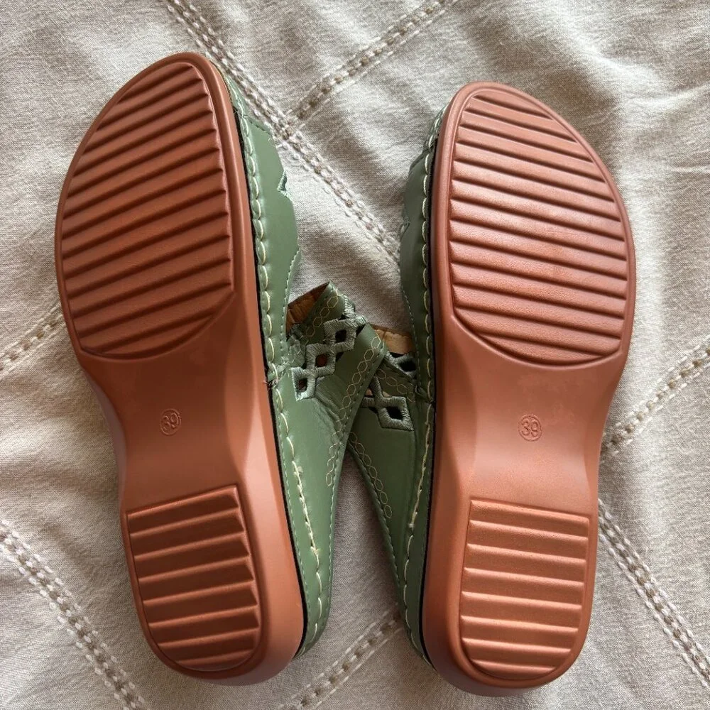 Sage Green Embroidered Comfort Slide Sandals - Size 39 (US 8-8.5) - Picture 2 of 3